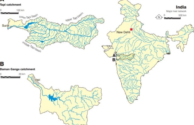 Map of Surat and Vapi catchment areas