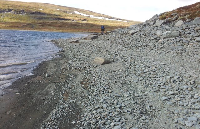 Elgsjøen – a hydroelectric reservoir surrounded by scree and mountains.